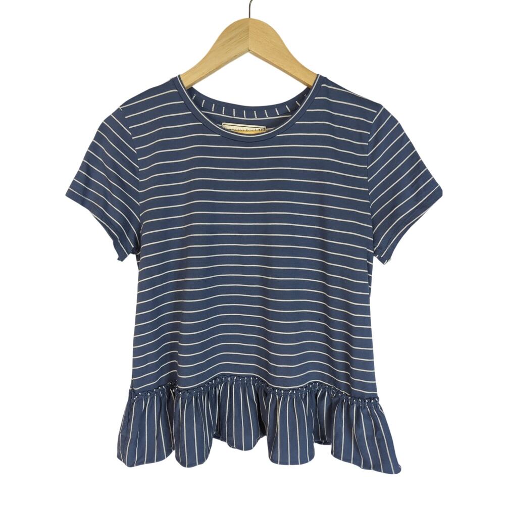 Abercrombie & Fitch Striped Peplum Short Sleeve Shirt Blue White Medium